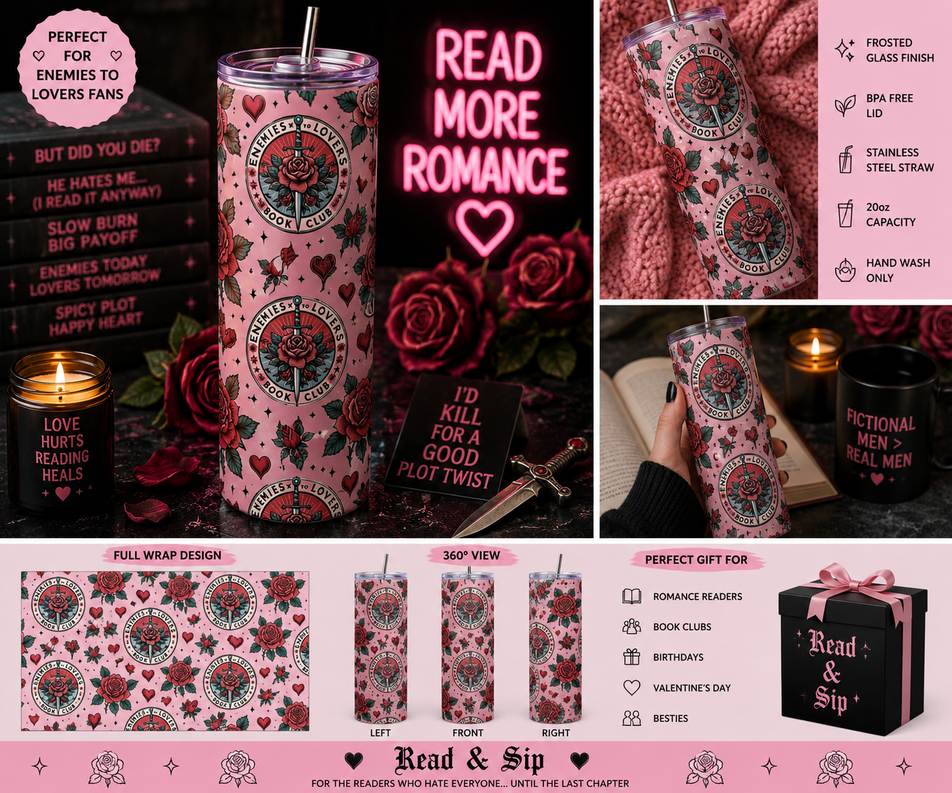 20oz Frosted Tumbler and Metal Straw