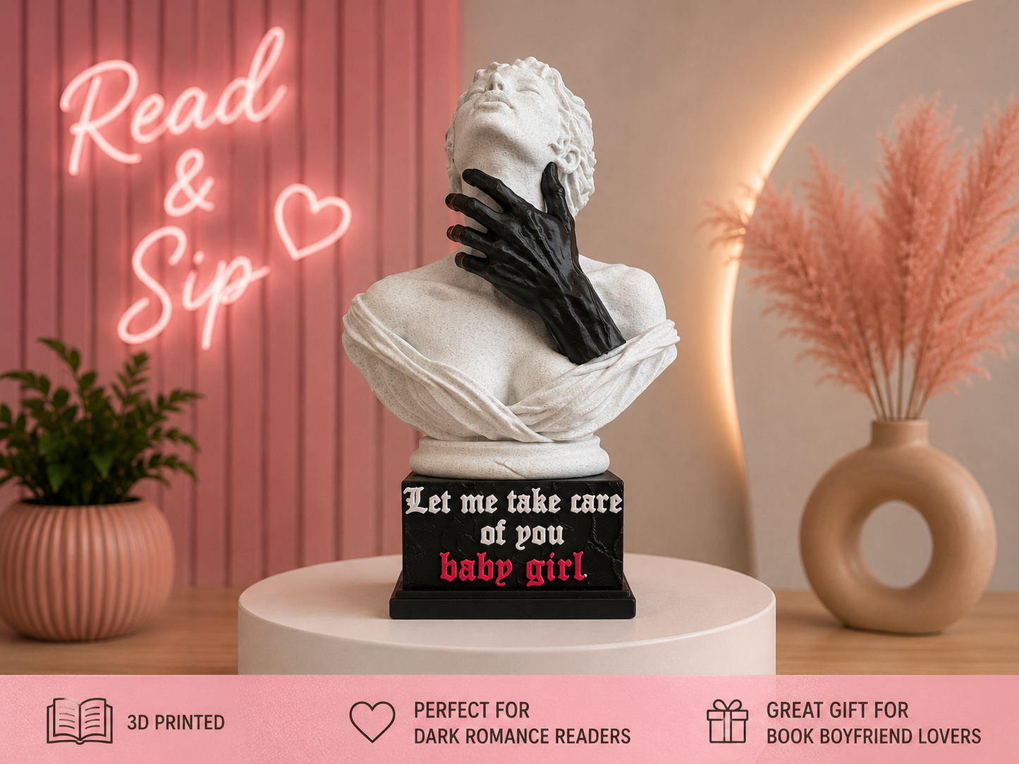 Dark Romance Book Boyfriend Bust – 3D Printed Reader Decor