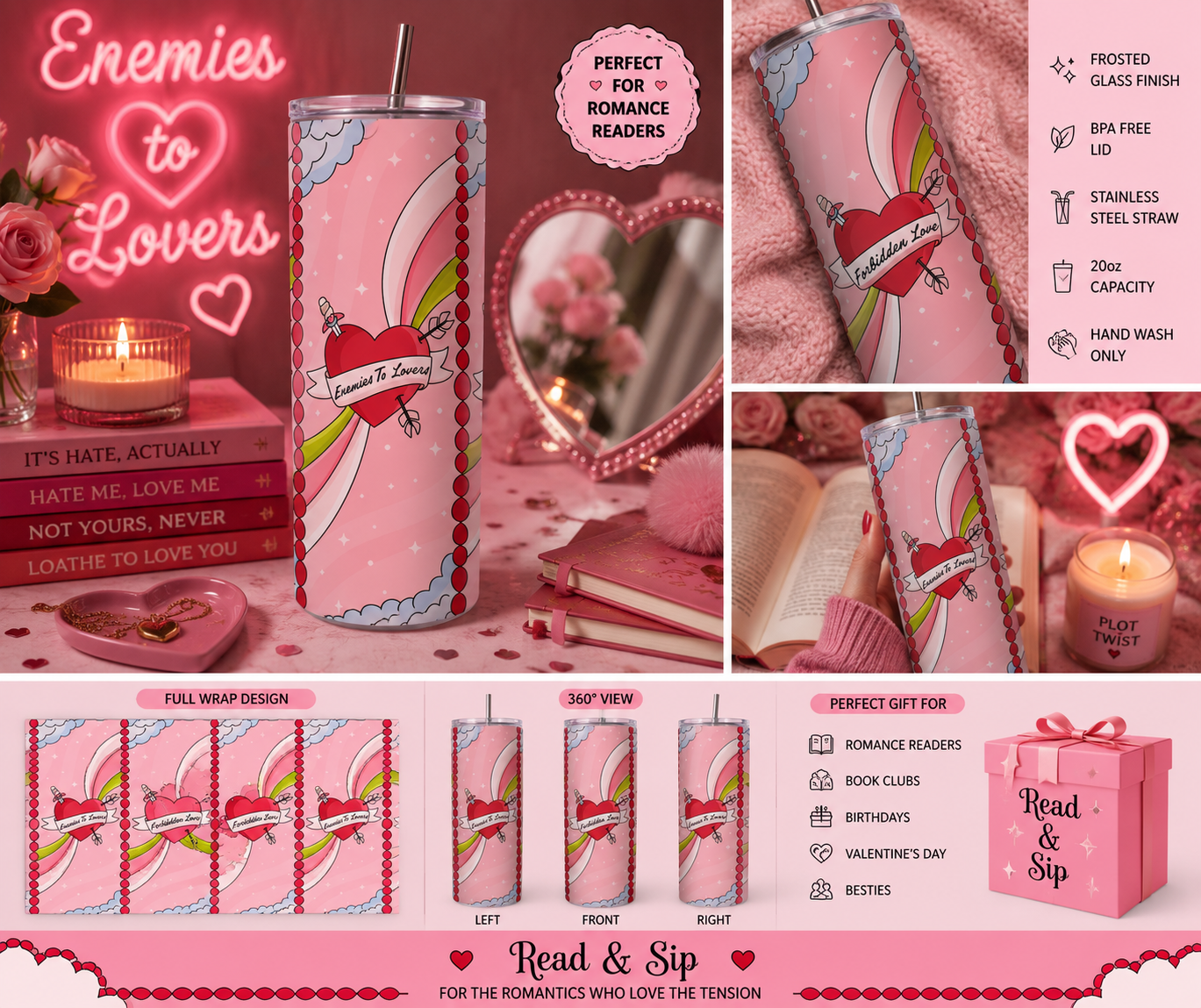 20oz Frosted Tumbler and Metal Straw