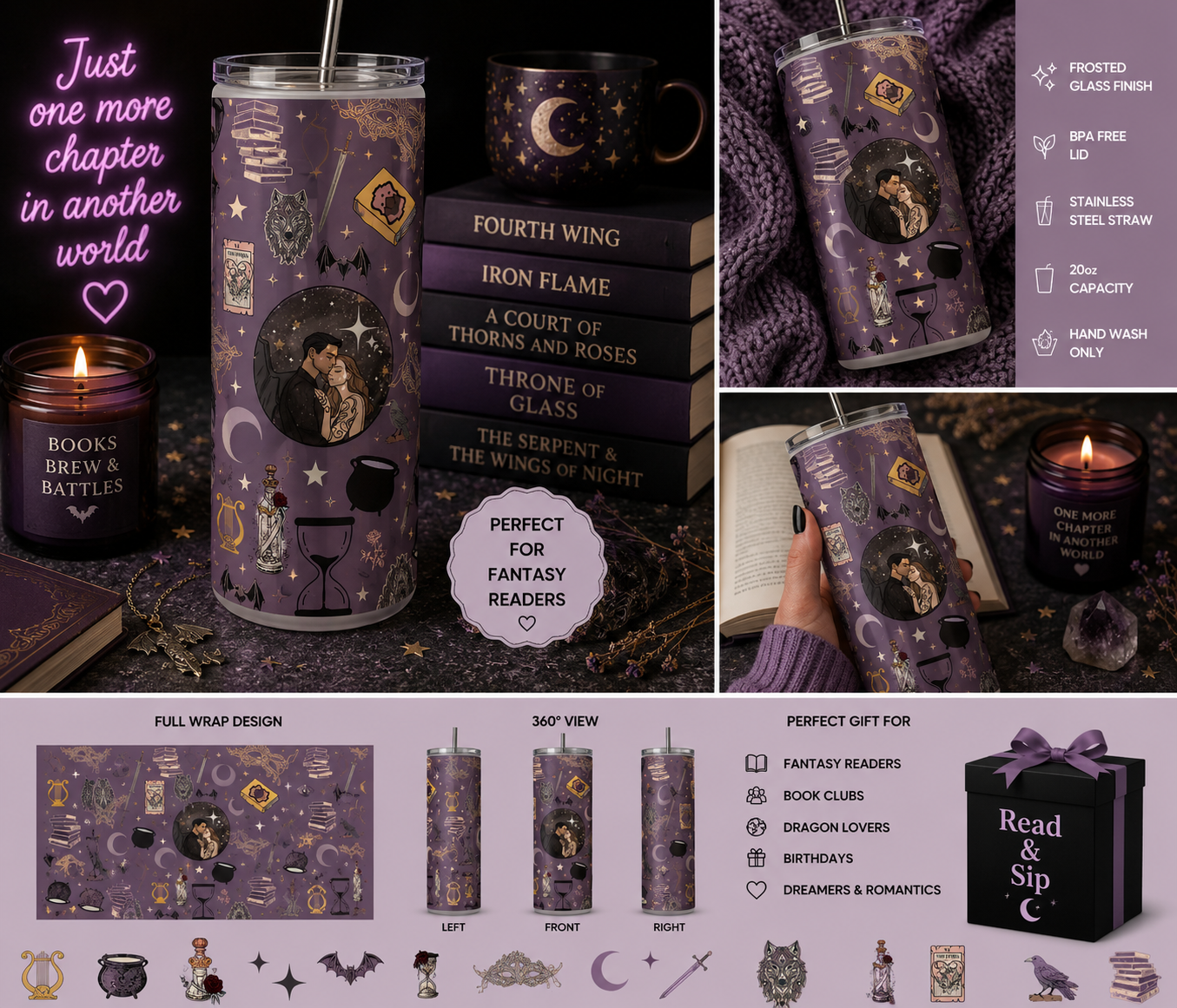 20oz Frosted Tumbler and Metal Straw