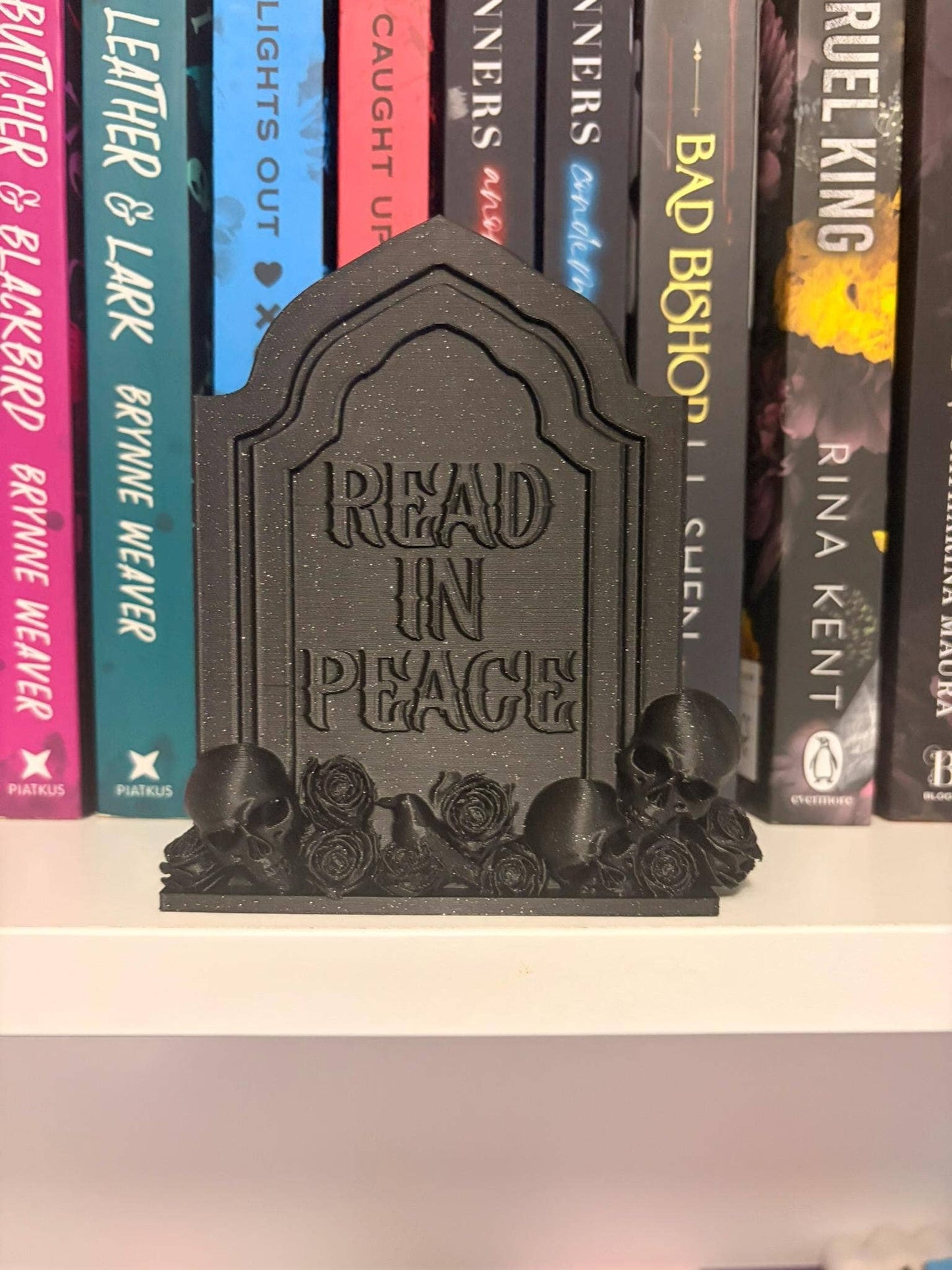 Dark Romance Gothic Tomb Bookmark Holder & Decor: Rip - glitter black